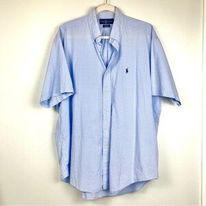 Ralph Lauren 100% Cotton ‘Blake’ Men’s Light Blue Check ButtonDown Shirt, Size L